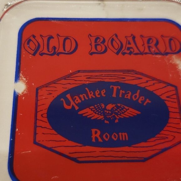 VINTAGE Old Board Yankee Trader Room Glass Ashtray Red Blue logo 3.5"w x 3. - Picture 3 of 5